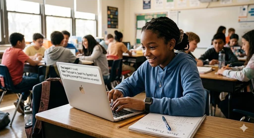 A student receiving personalized help from their teacher's AI teaching twin