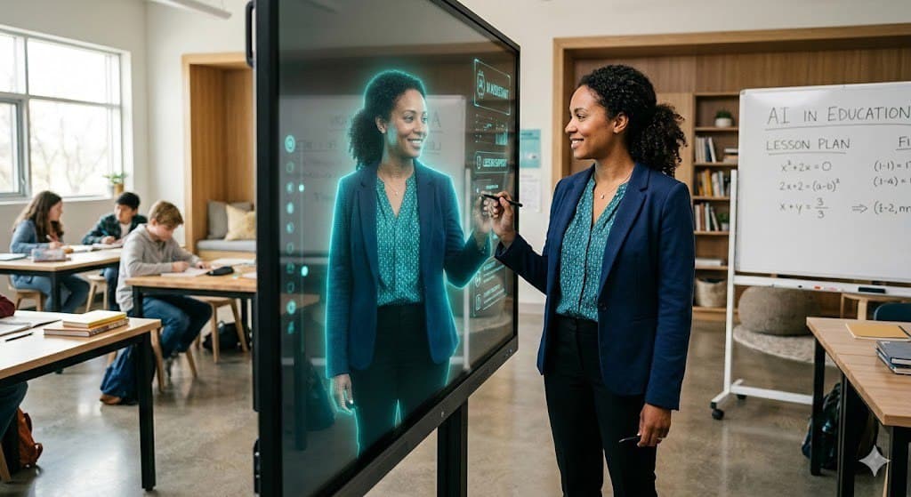 A teacher interacting with the Teaching Labs system, training their digital teaching twin