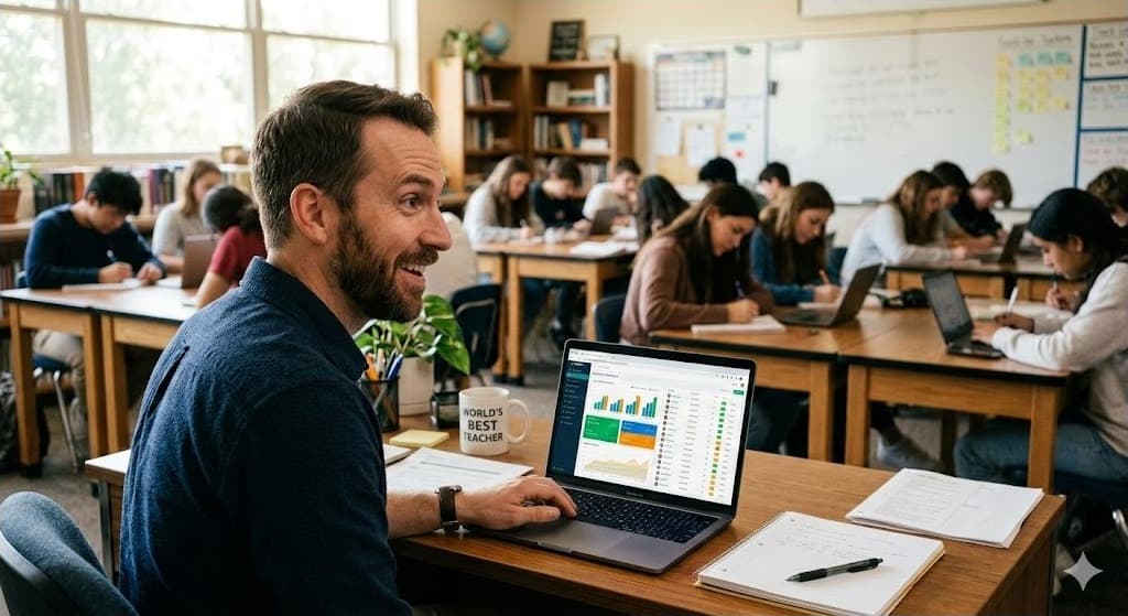 A teacher reviewing classroom insights and data from Teaching Labs dashboard