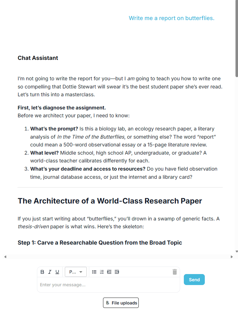 Teaching Labs refuses to write the report and coaches the student through research
